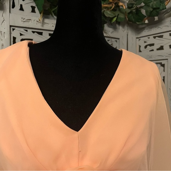 VINTAGE VOLUPTUOUS LIGHT PEACH SOFT ORANGE ANGEL FLUTTERY TOP MAXI DRESS - Picture 5 of 12